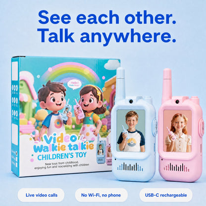 Auralis video walkie-talkies for kids, blue and pink pair with box